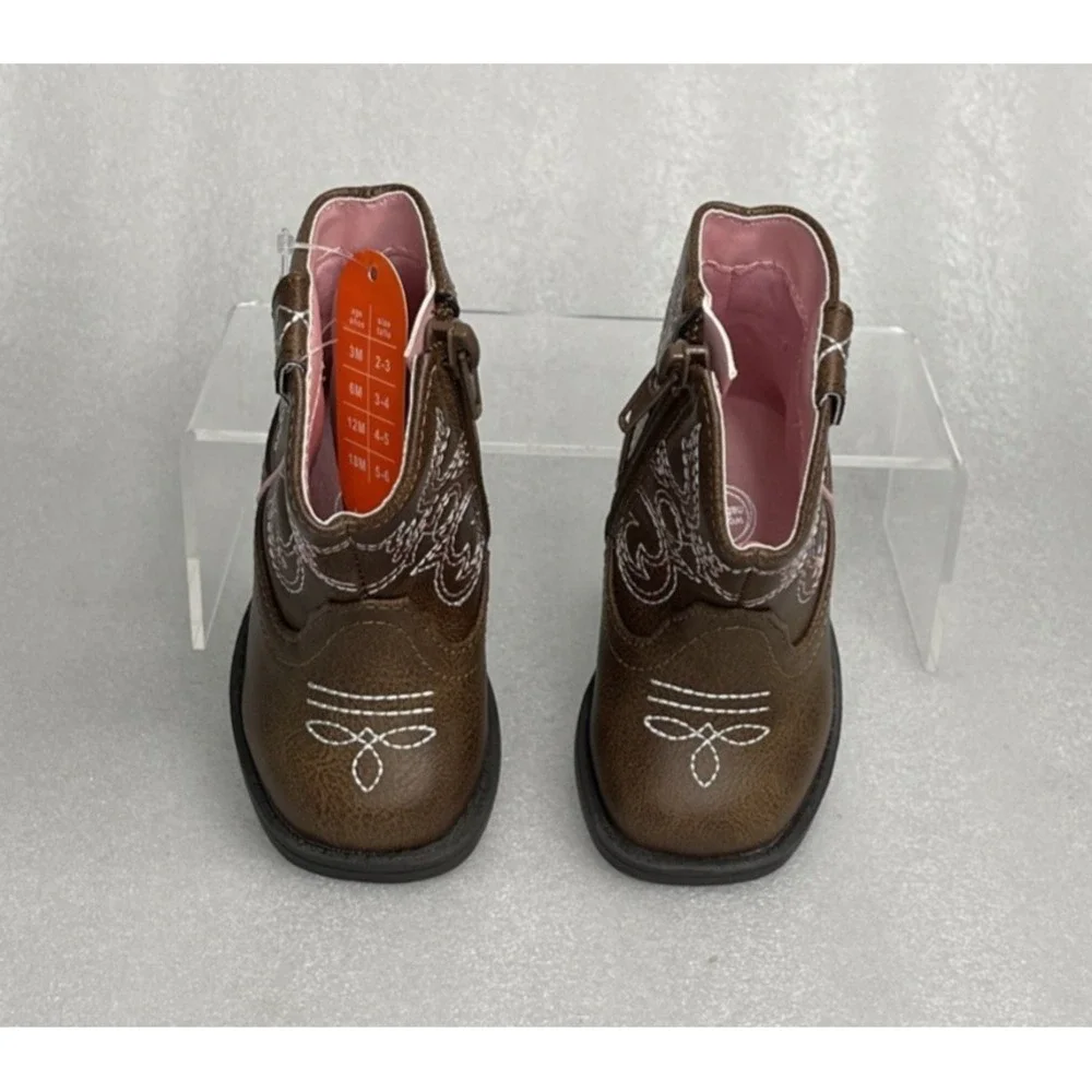Wonder Nation Brown Zip up Square Toe Cowboy Cowgirl Boots Baby Girls Size 3